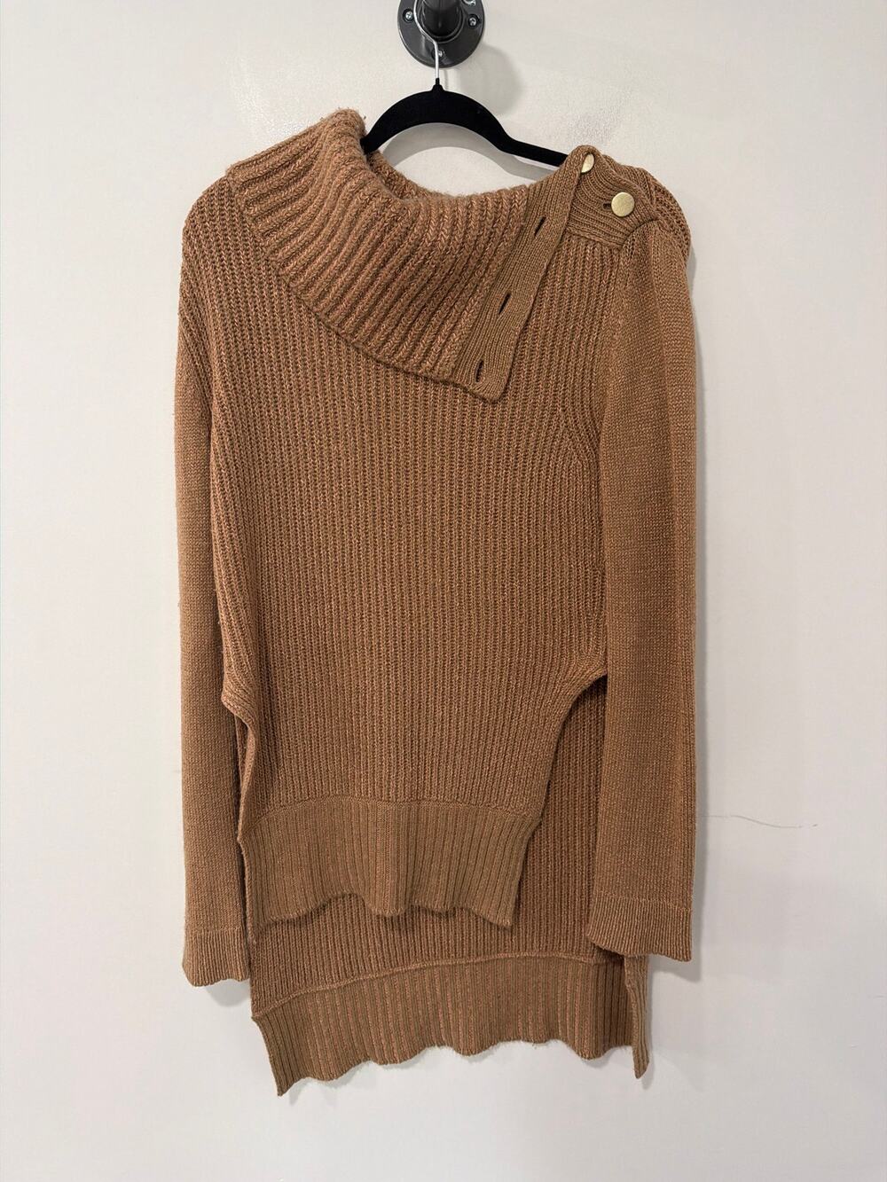 CÉLINE Wool and Cashmere Blend Sweater Tunic Side Slit Cowl Neck Size XS
